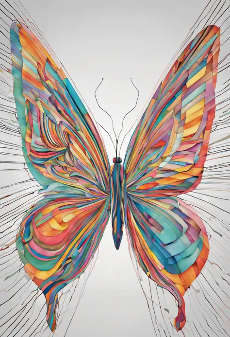 (ColorLineArt), (Color line), (color line drawing art), (thin colored lines), (stylized image of a butterfly made with thin colored lines), Abstract art, hidden meaning, Hidden image, Among the thin colored lines, guess the hidden image of a butterfly, play of colors and lines, interweaving of thin lines creates a butterfly effect