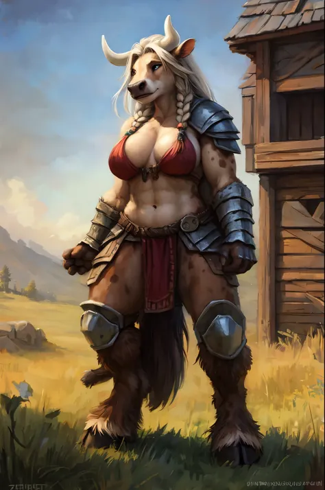 Cow girl, big chest, day, sexy, sensual, detailed, uploaded to e621, beautiful and detailed portrait of an powerful anthropomorphic cow ((female))) kenket, ross tran, ruan jia, uploaded to e621, zaush, foxovh, fur, White fur, Brown spots on the body, movie...