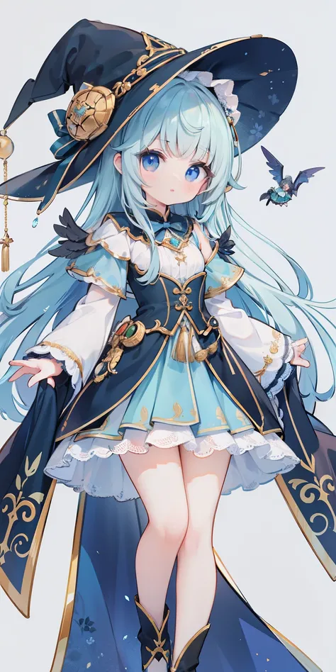 extremely detaild的 CG unified 8k wallpapers, very fine 8KCG wallpapers, Huang Li，show on ，Best quality ，ultra - detailed ，Nice face  ，tmasterpiece、tmasterpiece、画面quality、quality、Patterson Banglu Hair、Light blue witch costume、a witchs hat、Light blue face、tw...