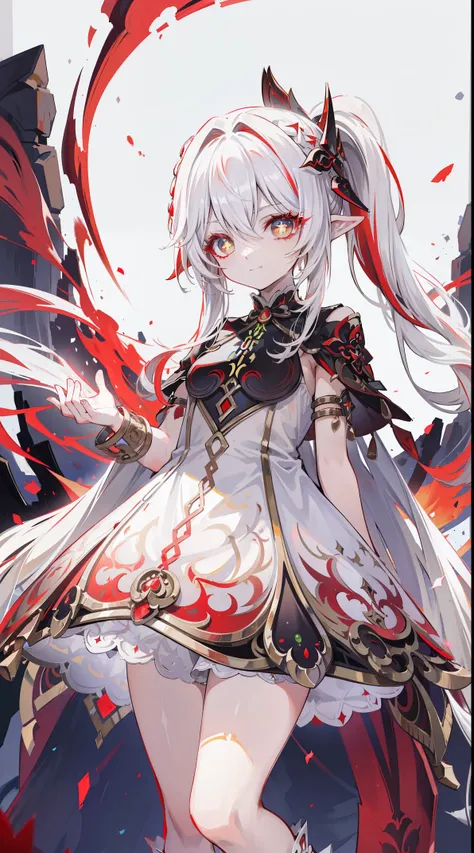 Nahida_Genshin Impact,(White-red gradient hair),Cross pupil,default_a skirt,bloods red cloak,simplebackground,bloods Moon,The breath of death,Cold and powerful divinity,There is a sense of majesty,starrysky,demonic smile,blue tint,Red decorative pattern,Re...