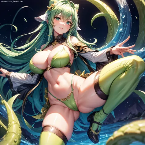 Tentacles fucking green hair girl with big breast and open legs