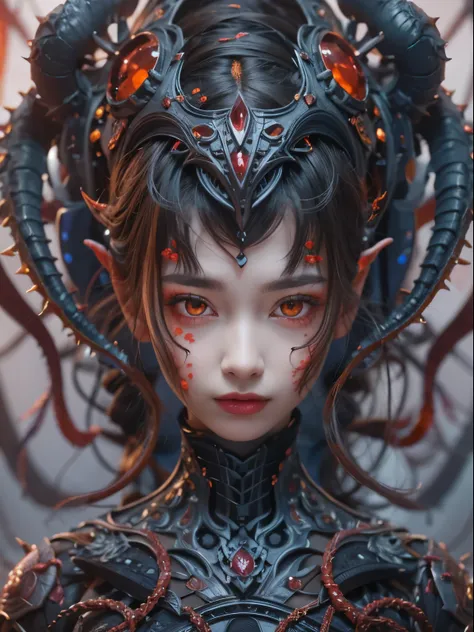 female alien, beautiful face, seduces, red eyes, full body like, a sexy, alien, no humans, an alien, cells are fused, multiple h...