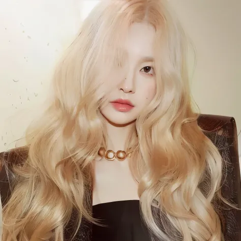 um close up de uma mulher com longos cabelos loiros usando um vestido preto, Retrato de Jossi de Blackpink, com longos cabelos brancos, extremely pale blond hair, Parque Roseanne do Blackpink, very very pale blond hair, her hair is white, com longos cabelo...