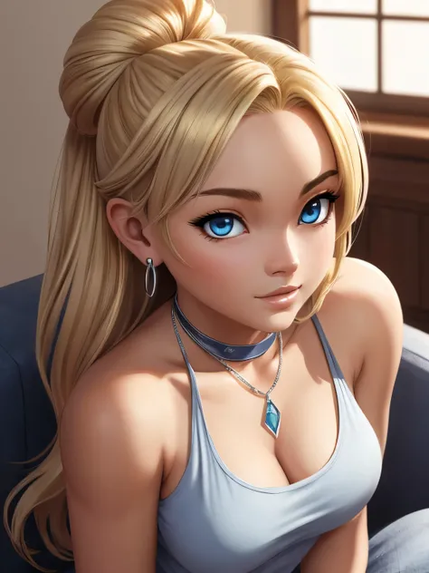 ((ultra quality)), ((tmasterpiece)), gnome girl, Short stature, ((blonde woman, hairlong)), (silver ear rings), (silver necklace around the neck), (Beautiful cute face), (beautiful female lips), Charming, ((sexy facial expression)), is looking at the camer...