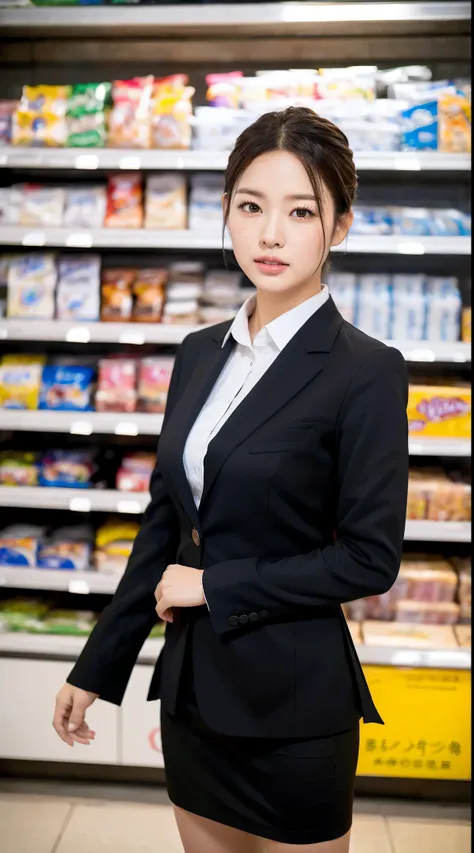 (masutepiece,High quality:1.3),(depth of fields:1.5) ,((front body:1.35)),  Japanese ,woman, multiple girls , Chignon, (Womens business black suits black midi skirt ,White collared shirt:1.2),Huge breasts,(Looking at Viewer:1.3),(full body:1.2), convenienc...