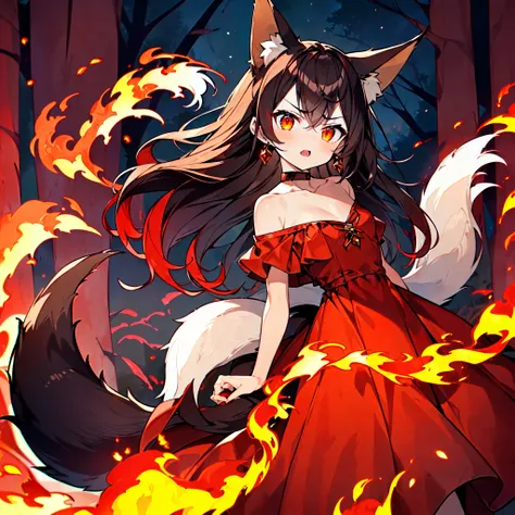 1girl, dark brown hair, colorful, very high quality, perfect, (((insane details))), ((dark brown fox ears and one fox tail)), ((...