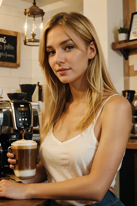 Blonde woman, in the coffee shop