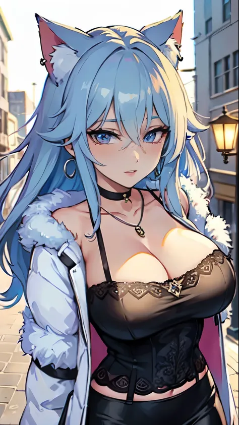 Masterpiece, beautiful art, professional artist, 8k, art style by sciamano240, very detailed face, very detailed hair, very detailed clothes, 1girl, perfectly drawn body, beautiful face, long hair, light blue hair , very detailed blue vertical cat eyes, sq...