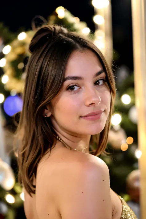 girl on the background of christmas decorations