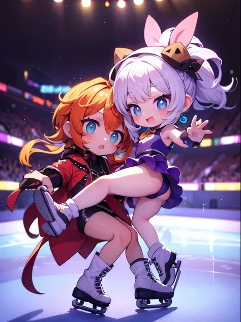 ​masterpiece,cute girl and real kitten, skating, linked,Figure skating costumes, linked