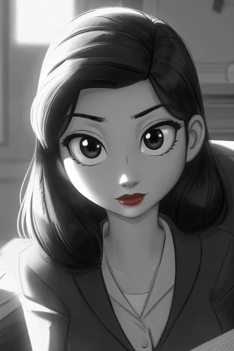 ((ultra quality)), ((tmasterpiece)), meg, paperman, (black & white style), (black and white cinema), ((black, hairlong)), (beaut...