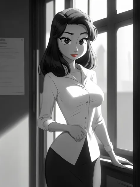 ((ultra quality)), ((tmasterpiece)), meg, paperman, (black & white style), (black and white cinema), ((black, hairlong)), (beaut...