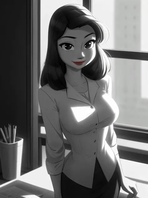 ((ultra quality)), ((tmasterpiece)), meg, paperman, (black & white style), (black and white cinema), ((black, hairlong)), (beaut...