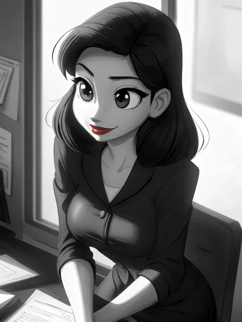 ((ultra quality)), ((tmasterpiece)), meg, paperman, (black & white style), (black and white cinema), ((black, hairlong)), (beaut...