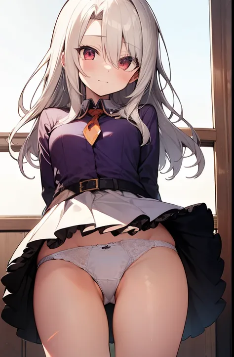 illyasvielvoneinzbern, illyasviel von einzbern, blonde hair, hair between eyes, long hair, (red eyes:1.5),
BREAK ankle boots, boots, frilled skirt, frills, purple footwear, purple shirt, skirt, white skirt,,
BREAK indoors, classroom,
BREAK looking at viewe...