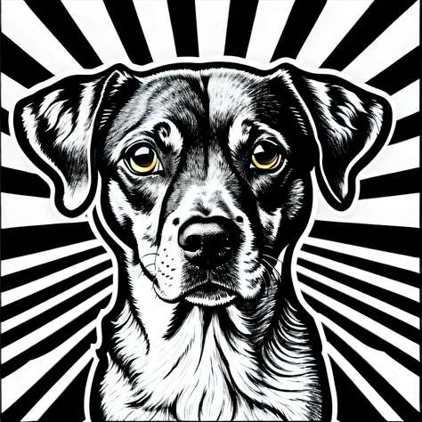 a dog style chiweenie, black and white, wavy lines, realistic line art drawing, coloring book page, no noise, sharp thick lines,...