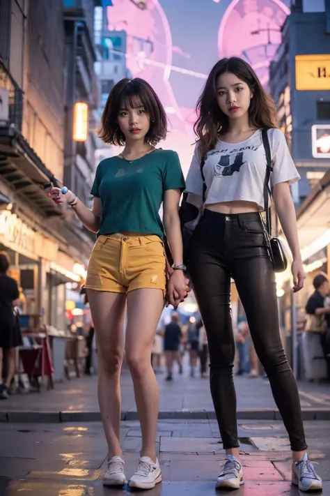 All faces must be different,super big eyes,POV, by lee jeffries, nikon d850, film stock photograph ,4 kodak portra 400 ,camera f1.6 lens ,rich colors ,hyper realistic ,lifelike texture, dramatic lighting , cinestill 800,two girls,super big eyes,beautiful f...
