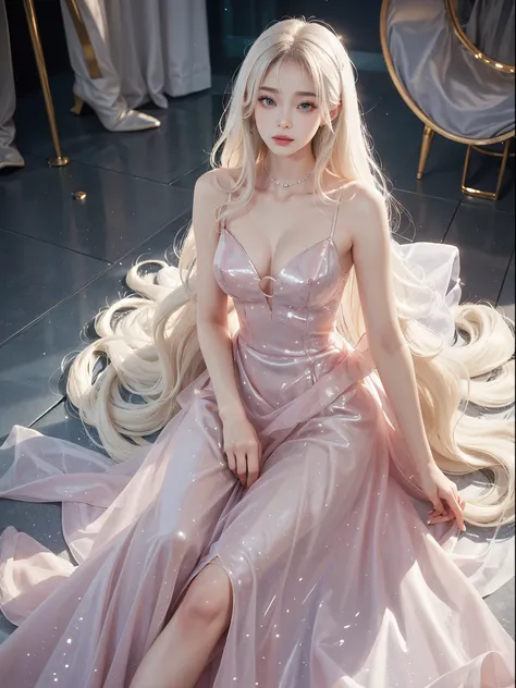 dress, Platinum blonde fine hair、Extra long silky straight hair、Big eyes with bangs and eyeliner、Transparent white wet pajamas、Nordic youth、perfect body figure、Very beautiful and lovely、White muscle、Glossy glossy skin、Young and beautiful skin、Perfect and b...
