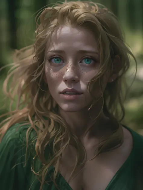 photo awarded best quality masterpiece woman freckled face blonde windblown emerald eyes strapless dress modern by jeremy lipkin...