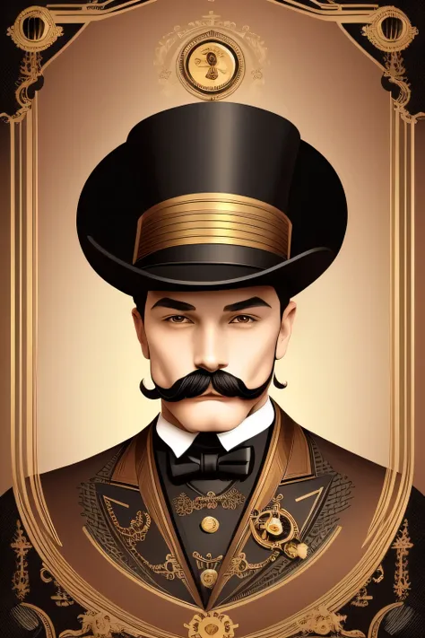 there is a man with a mustache and a top hat, vector art inspired by j. c. leyendecker, behance contest winner, digital art, top...