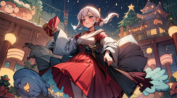 sexy comic 1girl, aesthetic ,vanilla ,night ,cleavage, japan, tokyo city , lofi , hot christmas dress