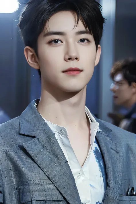 ((Top  Quality, 8K, ​masterpiece: 1.3))、Cool Korea Man, １Man with a、20yo、Well-formed face、Handsome nose、detailed eyes and face、beautiful  lighting、(studio)、Hight Resolution、（looking looking at viewer）、detailed mouth、Sorrisos、s whole body: 1.5, perfect body figure: 1.ictures of both shoulders:1.3, Casual clothes:1.5