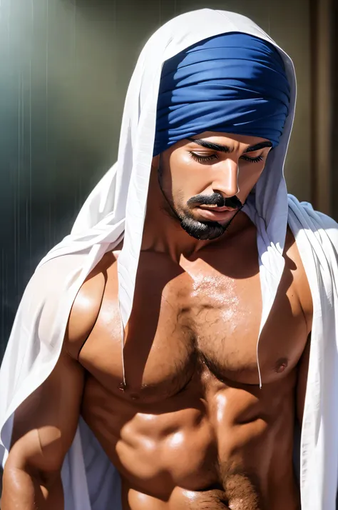 faaris azura, arab, arabic, arabic fashion, style, eyecandy, turban, thobe, rain, wet tshirt