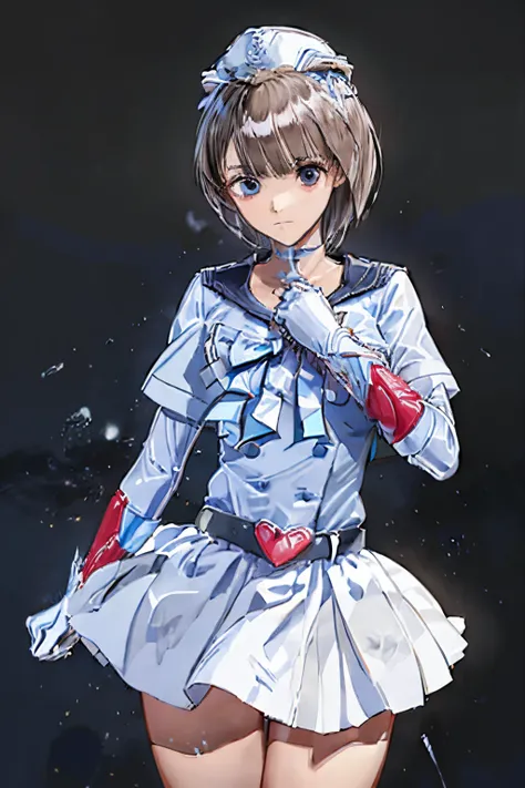 gloves, red eyes, white jacket, white skirt, best quality, masterpiece, highly detailed, illustration, absurdres, white military...