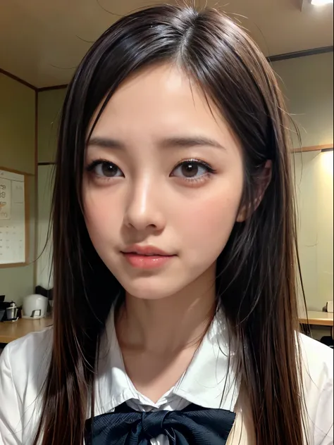Photorealsitic:1.3、8K, RAW portrait of、 (Women in Japan),masterpiece、photos realistic, 超A high resolution, Best Quality, Real life photography ,( At night ),
1womanl,(( late at night in the bedroom、Girl giving a)),((very realistic japanese high school stu...