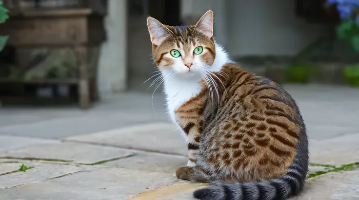 bestquality, masterpiece, ultra-high resolution, (photorealistic portrait:1.4), RAW photo, there is cats sitting on a garden, photo of cats, Beautiful pictures of the tinker, taken with canon eos 5 d, catsสง่างาม, catsอ้วน, handsome, male tabaxi, ภาพcats, ...