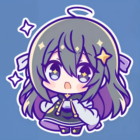 {Best quality at best}, {{tmasterpiece}}, {A high resolution}, Original,abstract backgrounds, abstract backgrounds, a sticker, 1girl, cute big breasts, gray black eyes, a skirt, hair between eye, hair adornments, black aura, side locks, As estrelas (symbol...
