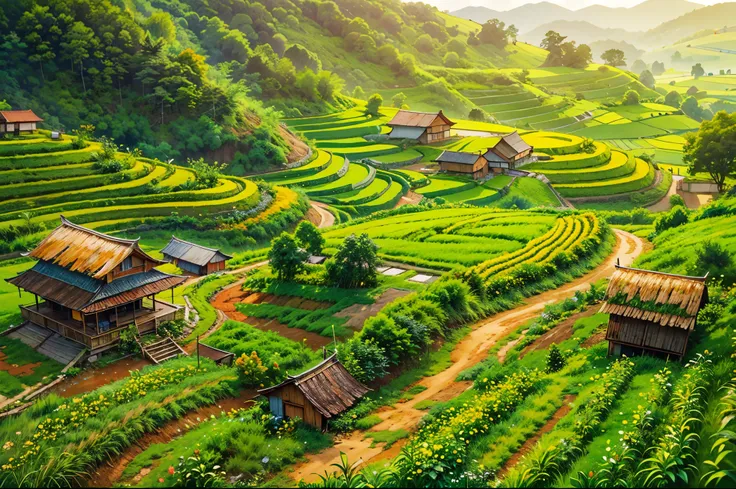 (best quality,4k,8k,highres,masterpiece:1.2),ultra-detailed,realistic,photorealistic:1.37,southeast asia,staircase field,farmer,...