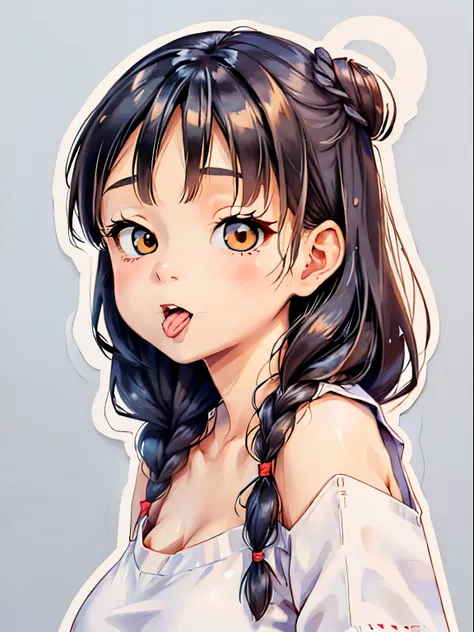 animesque、a sticker、顔と口メインのa sticker、Close-up of the mouth、tchibi、1beautiful girl、succubus santa claus girl、sixteen years old、(((I mainly draw the mouth、super close up of mouth、tongue、long tongue、sticking out the tongue、Show the inside of the mouth、Open yo...