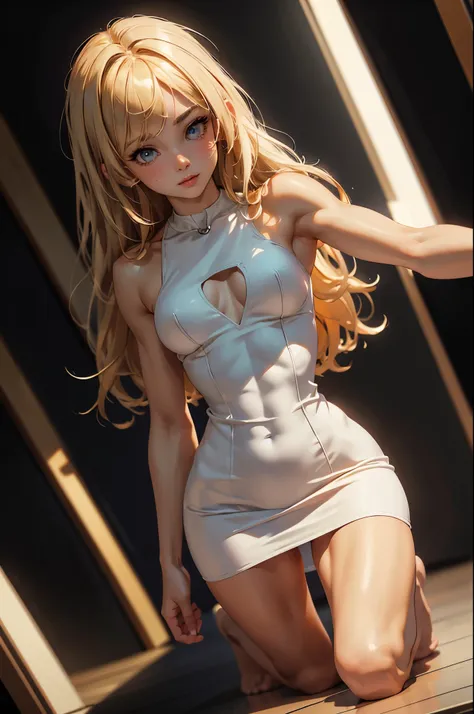 (masterpiece), (best quality), (detailed), light layer, 1solo girl, young girl, perfect body, blonde hair, defined chest, define...