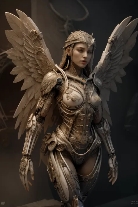 complex 3d render ultra detailed beautiful death angel, biomechanical cyborg, analog 150 mm lens, beautiful natural soft rim lig...