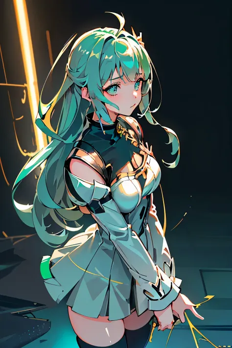 anime, girl, (((1girl))), (((waifu, xenoblade chronicles 2, pneuma waifu))), techwear, (((seafoam green hair, long hair))), ((se...