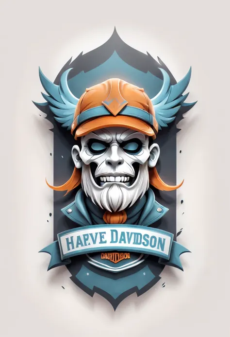 Harley Davidson logo design,t shirt design,beefy style,design only,white background,no model,professional,high contrast,high-res,ultra-detailed,vivid colors,metallic accents,sharp focus,edgy,dynamic composition,gritty texture,rough brush strokes,mechanical...