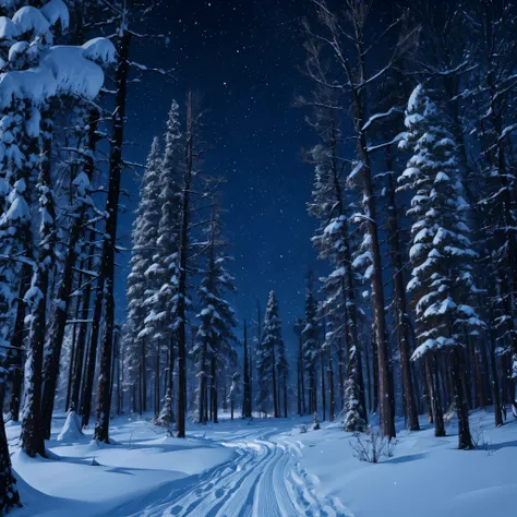 snowy viking forest at night background