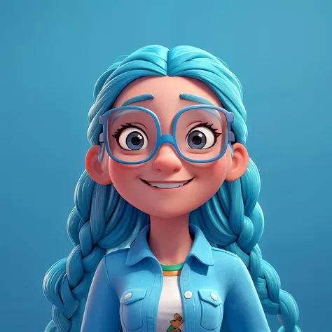 melhor qualidade de uma selfie, de personagem cartoon, mulher russa,, long braids, wears light blue glasses, exageradamente grande, oculos amarelo , sorrindo, rosto com sardas