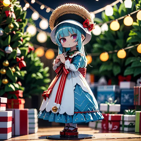 longshot、doll wearing a dress and straw hat、pop-up parade figures、jellyfish、anime figure、christmas tree on background、strong bok...