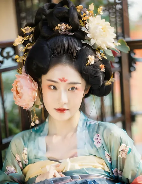 wearing a hanfu、There are hairpins and tassels on the head,There is a butterfly on my hand、couple wearing flower hats, Hanfu, 宮 , 一个wearing a hanfu的女孩, beautiful fantasy empress, ancient china art style, Princesa chinesa antiga, ((beautiful fantasy empress...