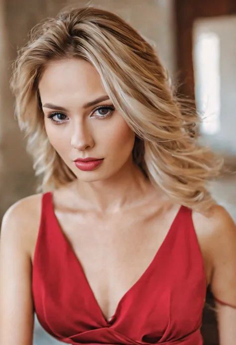 oman with red dress and panties, fille sexy aux yeux bleus, portrait sophie mudd, portrait de corinna kopf, cheveux blonds et gr...