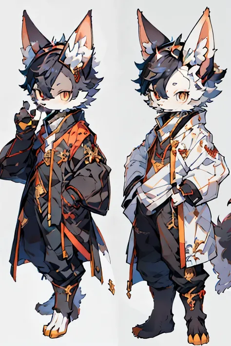 character design sheet, a close up of a furry character with black hair and a black and white outfit, inspired by Okumura Togyu, anime character design, anime boy, handsome guy in demon slayer art, inspired by Okumura Masanobu, 2 d anime style, best anime ...