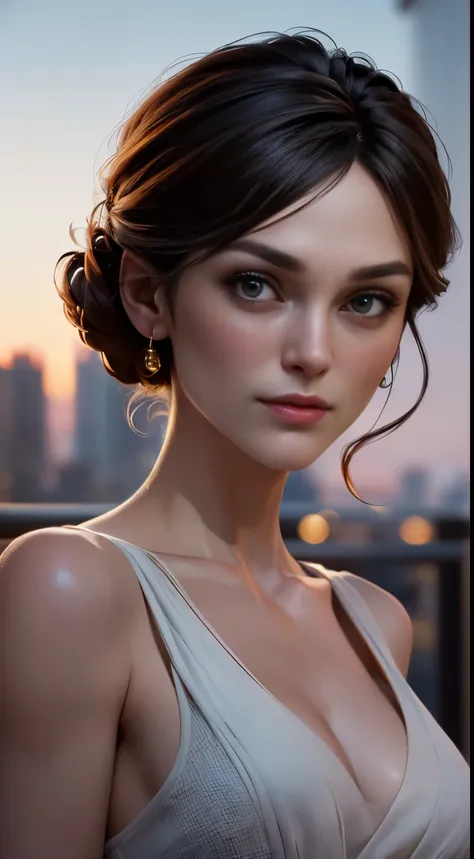 photo of Keira Knightley, RAW, beautiful woman, ((portrait)), ((detailed face:1.2)), ((detailed facial feature, detailed skin, clear skin), (perfect proportioned body, medium breasts), (wearing a bouffont dress) (high detailed city environment, apartment b...