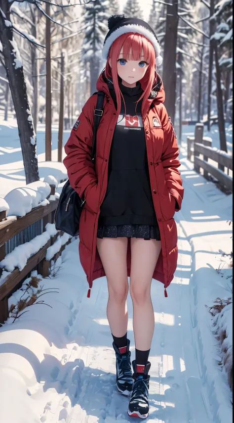 Nino Nakano ,sexy ,christmas coat,christmas pine snowy forest