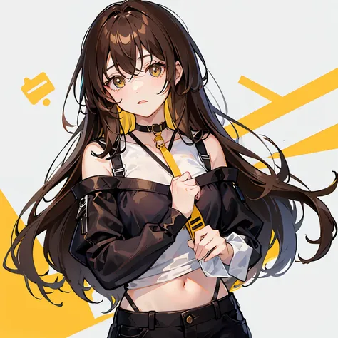 1 persons、girl with、Brown hair long、a choker、Eyes are yellow、White background