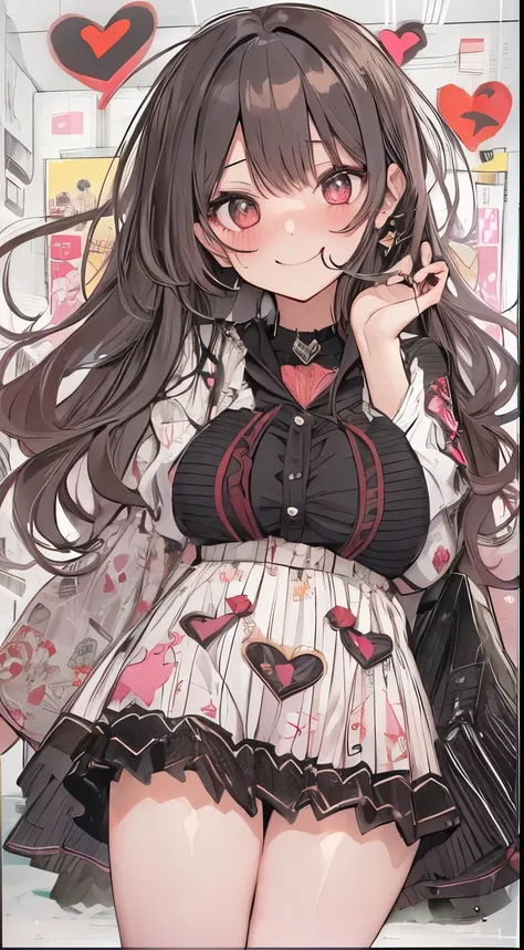 （small tits、1girl in、Put one hand on your face、Heart-shaped pupil,Red and Black theme,(blush:1.1),Choker,《trembling》,heart mark,(Smaller chest), ((Heavy breathing:1.3)),  Smile,  Evil smile, Laughing, Cute,full body Esbian、top-quality、masutepiece、1 Masterp...