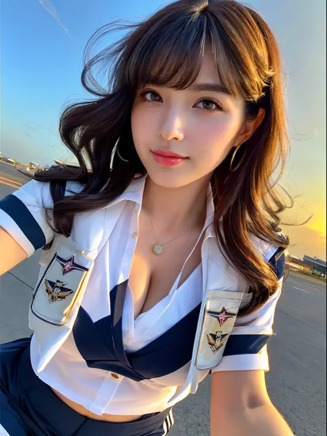 (top-quality、超hight resolution、​masterpiece:1.3), A photo of extremely cute and beautiful Japanese woman, (long wavy chestnut hair:1.2), , (Detailed beautiful girl:1.4), masutepiece, Midhair with bangs, Detailed moisturized eyes, Textured skin, Best Qualit...