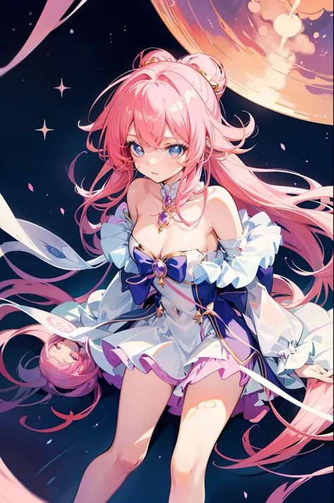 Anime star magical girl, sparkling magical girl, portrait of the magical girl, beautiful celestial mage, magical little girl, anime goddess, celestial magical girl, colorful gradient layered magical costume, (colorful), whimsical, cute, full body