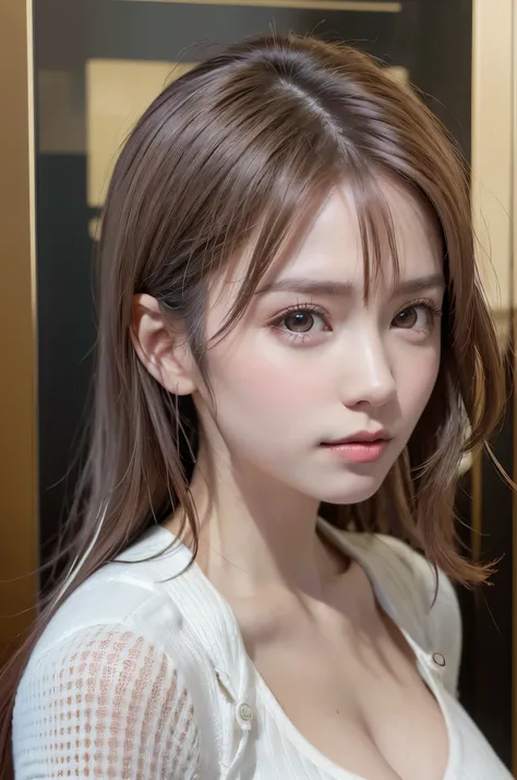 (8K, Photorealistic, Raw photo, of the highest quality: 1.3), (1girl in), Super beautiful, (Realistic face), (boyish, Silver Color Berry Shorthair), Beautiful , Glare that captivates the viewer, Beautiful expression, Beautiful breasts, (Realistic skin), Be...